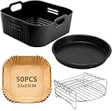 YINGRACE 23CM Heißluftfritteuse Zubehör XXL für COSORI 6,4L, 6,2L, 6L, Russell Hobbs 8L 8,3L, 4PCS Airfryer Zubehör mit Grillroste Pizzapfanne Backpapier Silikonform für Heißluftfritteuse