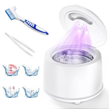 Ultraschallreinigungsgerät 45000Hz UV Ultraschallreiniger 200ml,4 Modes,25W Ultrasonic Cleaner Dental Pod für Zahnschiene Reinigung,Zahnersatz,Aligner,Prothesen, Zahnbürstenkopf,Weiß
