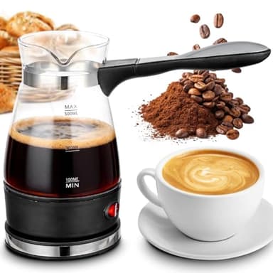 RANJIMA Elektrischer Türkischer Kaffeekocher 500ml, 220V Espressokocher Induktion Mit Griff, Glas Cezve für Türkischen Kaffee & Mokka, Türkischer Mokkakanne Kaffeekocher für Zuhause, Büro, Reisen