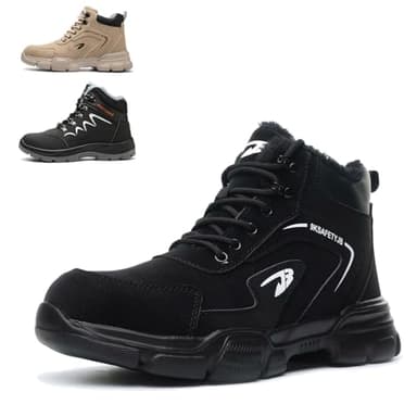 NACKINg Arbeitsschuhe Herren Damen Sicherheitsschuhe Wasserdicht Sicherheitsstiefel Winter Warm Gefüttert Schutzschuhe mit Stahlkappe, Schwarz, EU 43