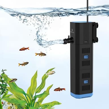 fishkeeper Aquarium Filter, Adjustable 500L/H Aquarium innenfilter für 30L-120L Aquarien, 4-in-1 Aquarium Pumpe mit Filter, Sauerstoff, Wavemaker, Filterschwamm (16W(1000L/H,≤300L))
