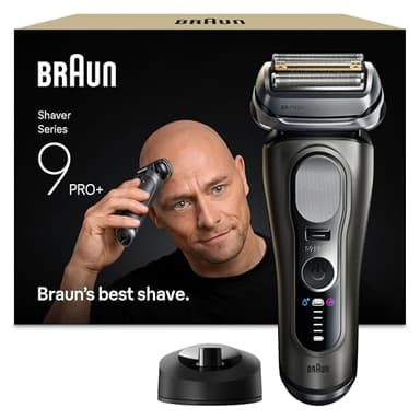 Braun Series 9 PRO+ Glatzen Rasierer Herren, Elektrorasierer für Nass- & Trockenrasur und Glatzenrasierer / Kopfrasierer, 5+1 Ultradünne Klingen, Rasierapparat mit 60 Min. Akku, Graphit