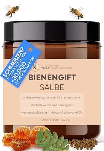Bienengiftsalbe hochdosiert (kühlend & wärmend): Bee Venom Bienengiftcreme + 9 Kräuterextrakte: Manuka, Bienenwachs, Aloe Vera & Eukalyptus; Made in Germany; Pflegt Falten, Warzen & Arthrose (1x100g)