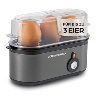 GOURMETmaxx Eierkocher für 3 Eier | Egg Boiler mit Eierstecher im Messbecher | Egg Cooker – 3 Härtegrade für deinen Eierbecher | Design Eierkocher klein – spülmaschinenfeste Teile