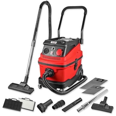 WALTER Industriestaubsauger 3-in-1 mit Wasserfilter, 1600 W, 230 V, Nass- & Trockensauger, mit Steckdose für Synchronbetrieb, Starke Saugleistung bis zu 18 KPa, inkl. umfangreichen Zubehör-Set