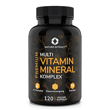 Premium Multivitamin und Mineral Komplex - 120 hochdosierte Kapseln - Essenzielle A-Z Vitamine, Mineralien und Superfood Pflanzenextrakte - In Deutschland hergestellt - Vegan