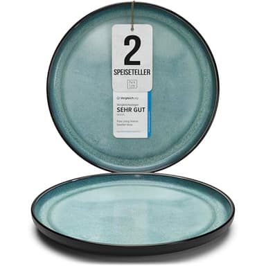 Flache Teller groß Tellerset Tafelgeschirr - Pure Living Speiseteller 2er Set Ibiza Steingut Teller 2 Personen Geschirrset Geschirr Petrol