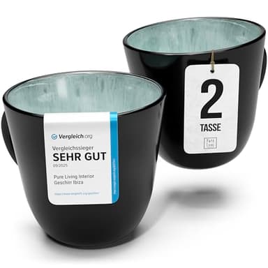 Kaffeetassen 2er Set Ibiza - Premium Steingut Tassen, Spülmaschinen- und Mikrowellenfest, Kratzfest - Stylishes Tee- und Kaffeebecher Set - Pure Living Geschirr in salbei