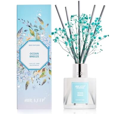 Airkeep Raumduft mit 8 Duftstäbchen 100ml, Ocean Breeze Langanhaltender Lufterfrischer, Natürlicher Duft, Deko für Badezimmer, Schlafzimmer, Wohnzimmer & Büro