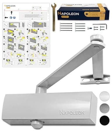 NAPOLEON N-1000 Robuster Automatischer Türschließer - Kommerziell & Residential - Türen von 20Kg bis 60Kg Größe 3 - Bohrschablone - Einfache und Schnelle Montage (Weiß)