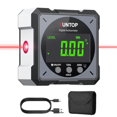 XUNTOP Digitaler Winkelmesser Neigungsmesser Laser Wasserwaage mit LCD Display, Type-C Schnittstelle IP54 Wasserdicht Magnetisch Nivellierbox Level Box für Holzarbeiten, Bau, Dekoration, DIY - Grau