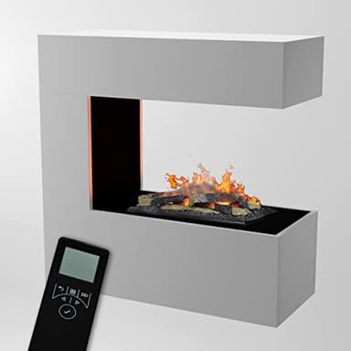 GLOW FIRE Wasserdampf Kamin Schiller (Wandkamin) - Elektrokamin für die Wand mit realistischen LED 3D-Flammen, Knistereffekt & Fernbedienung, 90x90x37 cm, Opti-Myst 400 mit Holz-Deko, Weiß