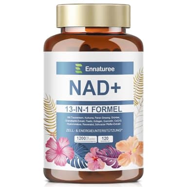 NAD Supplement 1200mg, NAD+ 13 in 1 Superior Antioxidantienmischung mit Maximaler Absorption für Zelluläre Energie und Unterstützung Eines Gesunden Alterns, 120 Kapseln