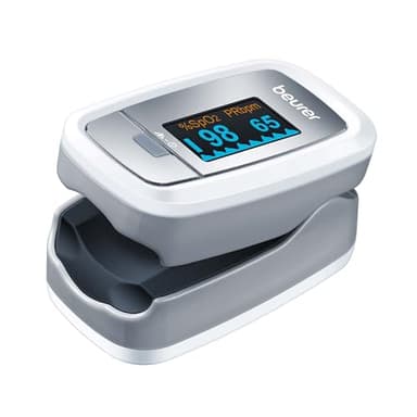 Beurer PO 30 Pulsoximeter, Messung von Sauerstoffsättigung (SpO₂) und Herzfrequenz (Puls), Fingeroximeter mit Farbdisplay, schmerzfreie Anwendung am Finger, 6,1 x 3,6 x 3,2 cm, weiß