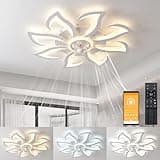 Dimmbar Deckenleuchte mit Ventilator Groß 80cm, Deckenventilator mit Beleuchtung und Fernbedienung Leise, LED Deckenlampe für Wohnzimmer Schlafzimmer Ventilator mit Licht, Blütenblatt-Design 9-Köpfe