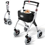 VOCIC Z32 Rollator Schmal für Wohnung,Indoor Rollator Faltbar und Leicht,Stabiler Wohnungsrollator mit Spuer Leiser Anti-Rutsch Reifen,Rollatoren für Senioren Klappbar Tablett,Weiß | 5 Jahre Garantie