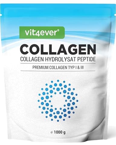 vit4ever Collagen Pulver 1000 g (1 kg) - 100% bioaktives Kollagen Hydrolysat Peptide - Kollagen Typ 1 & 3 - Geschmacksneutral - Ohne Zusatzstoffe