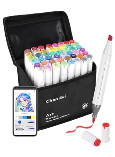48 Farben Alkohol Marker Pinselspitze mit App, Doppelspitze (Pinsel & Meißel) Alcohol Marker, Alkoholmarker für Malen, Skizzieren und Zeichnen, Alkoholstifte für Künstler, Schüler & Erwachsene