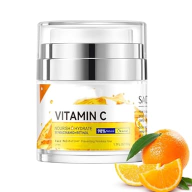 Vitamin C Gesichtscreme mit Niacinamid & Retinol – Aufhellende Feuchtigkeitscreme für strahlende Haut, Anti-Aging Tages, Unterstützt Kollagenaufbau, Spendet Feuchtigkeit & Ebenmäßigen Teint, 50g