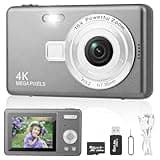 Digitalkamera Fotokamera mit 64GB Karte, 1080P FHD 40MP Kinder Kamera 2.4" LCD, Wiederaufladbare Kamera fotokamera mit 8X Digitalzoom digicam für Kinder, Erwachsene, Mädchen, Jungen (Dunkelgrau)