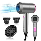 HappyGoo Föhn Ionen Haartrockner AC Motor Professioneller Fön mit 3 Hitze-Einstellungen, Kaltlufttaste mit 1 Diffusor & 2 Konzentratoren für viele Frisuren Grau