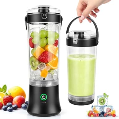 Birnetek Elektrischer Mixer Smoothie Maker, 600ml Tragbarer Mixbecher, 2 Mixmodi und 4000 mAh Portable Blender, Shakes mit 6 Klingen, 25 Tassen Saft Auspressen, für Shakes und Smoothies