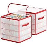 SONGMICS Aufbewahrungsbox für Weihnachtskugeln, 2er Set, Weihnachtskugeln Aufbewahrung, insgesamt 128 Fächer je 7,6 cm, herausnehmbare Tabletts, je 33,5 x 33,5 x 34 cm, kirschrot RFB029T02