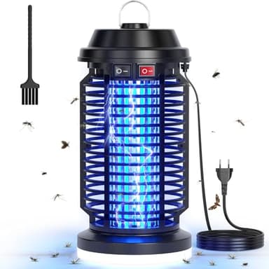 YISSVIC Elektrischer Insektenvernichter 4200V UV Mückenlampe 15W mit LED-Beleuchtung gegen Mücken Fliegen Motten Wasserdicht IPX4 für Innen- und Außenbereich Schwarz