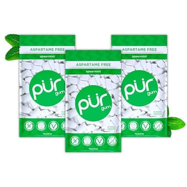 PUR Gum | Zuckerfreier Kaugummi | Mit Xylit | Vegan, Aspartamfrei & Glutenfrei | Natürlicher Kaugummi Mit Spearmint-Geschmack, 55 Stück (3er Pack)