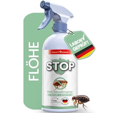 KRAFTKÖNIG Flohspray für Wohnung und Möbel 500 ml – Hochwirksames Umgebungsspray für Hunde & Katzen – sofort einsatzbereit mit Langzeitschutz gegen Flöhe, Made in Germany
