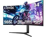 Z-Edge 34 Zoll Curved Gaming Monitor 21:9 Ultrawide, 165Hz(DP) 100Hz(HDMI) 1ms MPRT, WQHD 3440x1440 R1500 Curved Bildschirm, Höhenverstellbar, FreeSync, HDMI, DisplayPort, RGB-Licht - Schwarz
