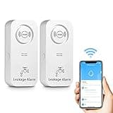 WiFi Wassermelder Wasseralarm(2,4 G WiFi), 90 dB Wassersensor Alarm und App Alarm, kabelloser Wasseralarm, für Rohre, Schlafzimmer, Küche, Badezimmer, Keller (2er-Pack)