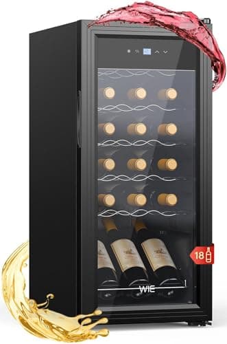 WIE Weinkühlschrank Mini Weinschrank 18 Flaschen Getränkekühlschrank Klein 53 Liter Wein-Kühlschrank mit Glastür Indoor/Outdoor Flaschenkühlschrank mit LED Touchpanel Anti-UV Wine Fridge 5-18°C