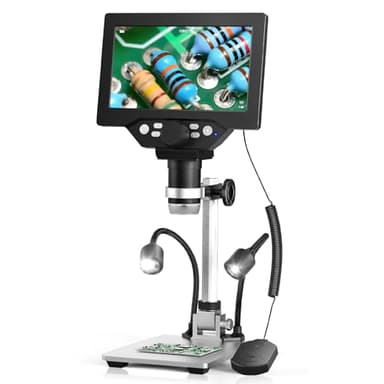 Jradse 7 Zoll Digital Mikroskop, 1200X Vergrößerung 12MP 1080P Aufnahme mit 8 Verstellbaren LED Leuchten, IPS Bildschirm, PC Verbindung für Lötarbeiten, Wissenschaft, Kompatibel mit Windows