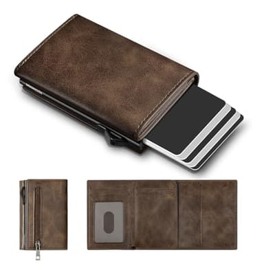 Manmaxim Slim Wallet mit Münzfach Geldbörse Herren mit RFID Schutz, Portmonee Herren Slim Wallet, Pop-up Kartenetui Card Holder für 10+ Karten, Karten Portemonnaie Wallets for Men(Khaki, M Münzfach)