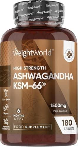 Ashwagandha KSM-66-1500 mg Ashwagandha Extrakt täglich - 6 Monate Vorrat mit 180 vegane Tabletten - 1 Tablette täglich - Indischer Ginseng - Withania Somnifera von WeightWorld