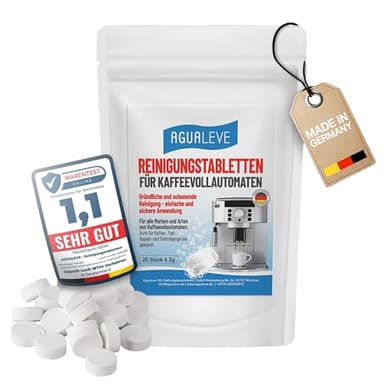 Reinigungstabletten 25 Stück – für alle Marken und Arten von Kaffeevollautomaten und Kaffeemaschinen, z. B. De’Longhi, Philips, Siemens, Saeco, Melitta, Krups, Miele – Markenqualität Made in Germany