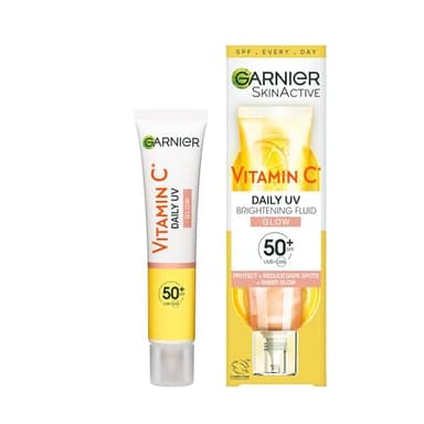 Garnier Vitamin C Tägliches Sonnenfluid, LSF 50+, Schützt und korriegiert Schäden durch die Sonne, Gleicht den Hautton aus, Für Gesicht & Hals, Vegan, Für alle Hauttypen, Daily UV Glow, 40 ml