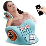 EMS Elektrische Nackenmassagegerät Kabellos, Massagegerät Nacken mit Wärme und vibration 3 Modi 6 Einstellbare Frequenzen Entspannungskissen Akupressur für den Nacken
