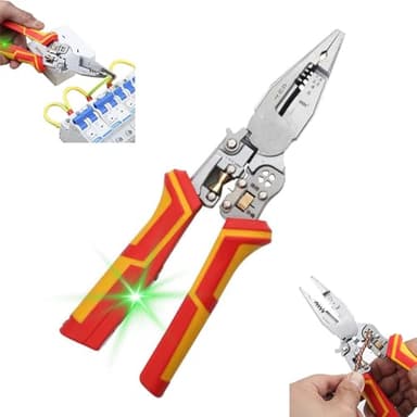 Abisolierzange mit Strommessfunktion, 9 in 1 Zange Elektriker, Multifunktionszange für Elektriker, Multifunktionale Abisolierzange, Spannungsprüfer Zange Kabelschere zum Abisolieren,Wickeln,Spalten