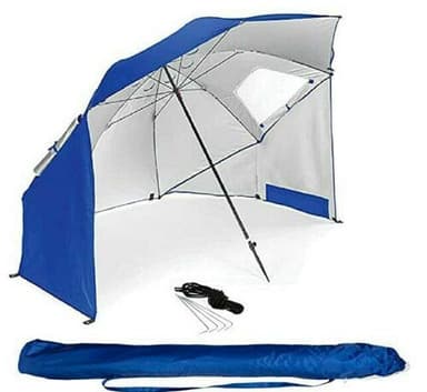 BESTIF Sonnenschirm Strandmuschel Groß XXL | Robuster 2IN1 Schirm für Strand Garten | Sonnenschutz UV-Schutz 50 | faltbar multifunktional | Fenster 210x220cm (Blau)