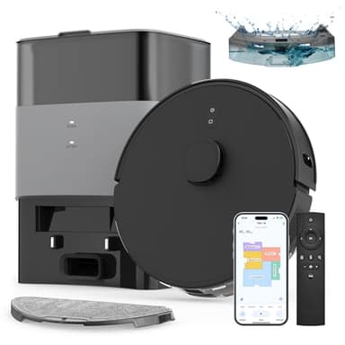 FIXR Saugroboter mit Wischfunktion und Absaugstation, 3.5L Staubsauger Roboter, Roboterstaubsauger für Teppich und Tierhaare, App und Alexa, LiDAR Navigation, 180Min Laufzeit (Schwarz)
