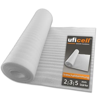 Laminat Trittschalldämmung uficell® ULTRA PE-Schaum - Stärke 2 mm - Trittschalldämmung für Laminat und Parkettböden - Dichte: 20 kg/m² (25 m² | 1 Rolle) (Stärke: 2 mm, 25 m²)