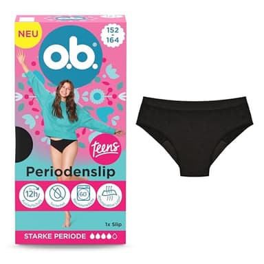 o.b. Teens Period Briefs, Reusable Period Underwear, Specially Designed for Teens, Period Briefs Provides Protection for a Strong Period Size 152-164