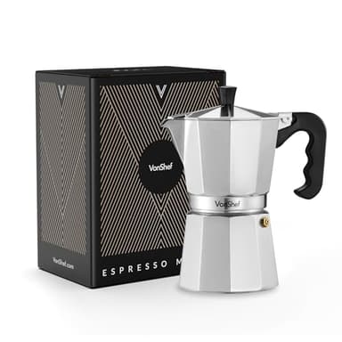 VonShef Espressokanne für den Herd, Italienischer Espressokocher aus Aluminium für Gas- & Elektroherd - Mokkakanne mit Ersatz-Dichtung und -Filter (300ml / 6 Tassen)