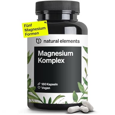 natural elements Magnesium Komplex - Premium: Aus 5 hochwertigen Verbindungen - 400mg elementares Magnesium pro Tagesdosis - Laborgeprüft, vegan, hochdosiert