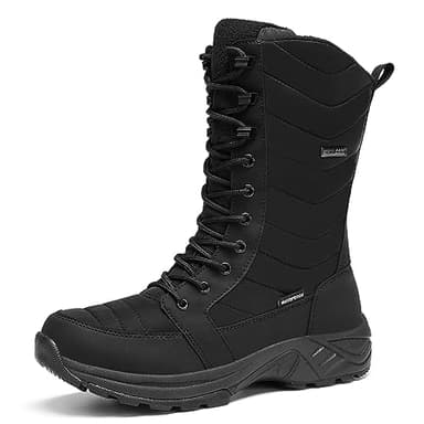 SHULOOK Winterstiefel Damen wasserdicht gefüttert Warm Winterschuhe Schneestiefel Reißverschluss rutschfeste Winterboots Hohe für Wandern Arbeiten Camping Stiefel Damen (Schwarz, 36)