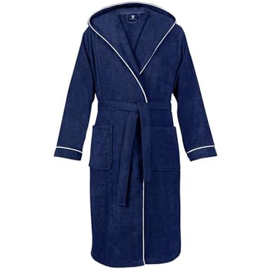 LAYNENBURG Bademantel Herren Frottee - Kapuze - Lang - 100% Baumwolle (360g/m2) - OEKO TEX Standard 100 - Größe (XL, Blau)