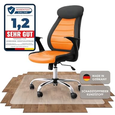 SCHUTZ-FUX Bodenschutzmatte - Robuste Bürostuhlunterlage für Hartböden, rutschfest und Einfach zu Reinigen, Verschiedene Größen - Made in Germany (90x120cm)