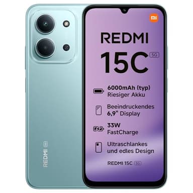 Xiaomi REDMI 15C 5G, Smartphone 4+128GB, 6,9" 120Hz Display, MediaTek Dimensity 6300 Prozessor 6nm Octa-Core, 50MP KI-Dualkamera, 6000mAh, Mintgrün